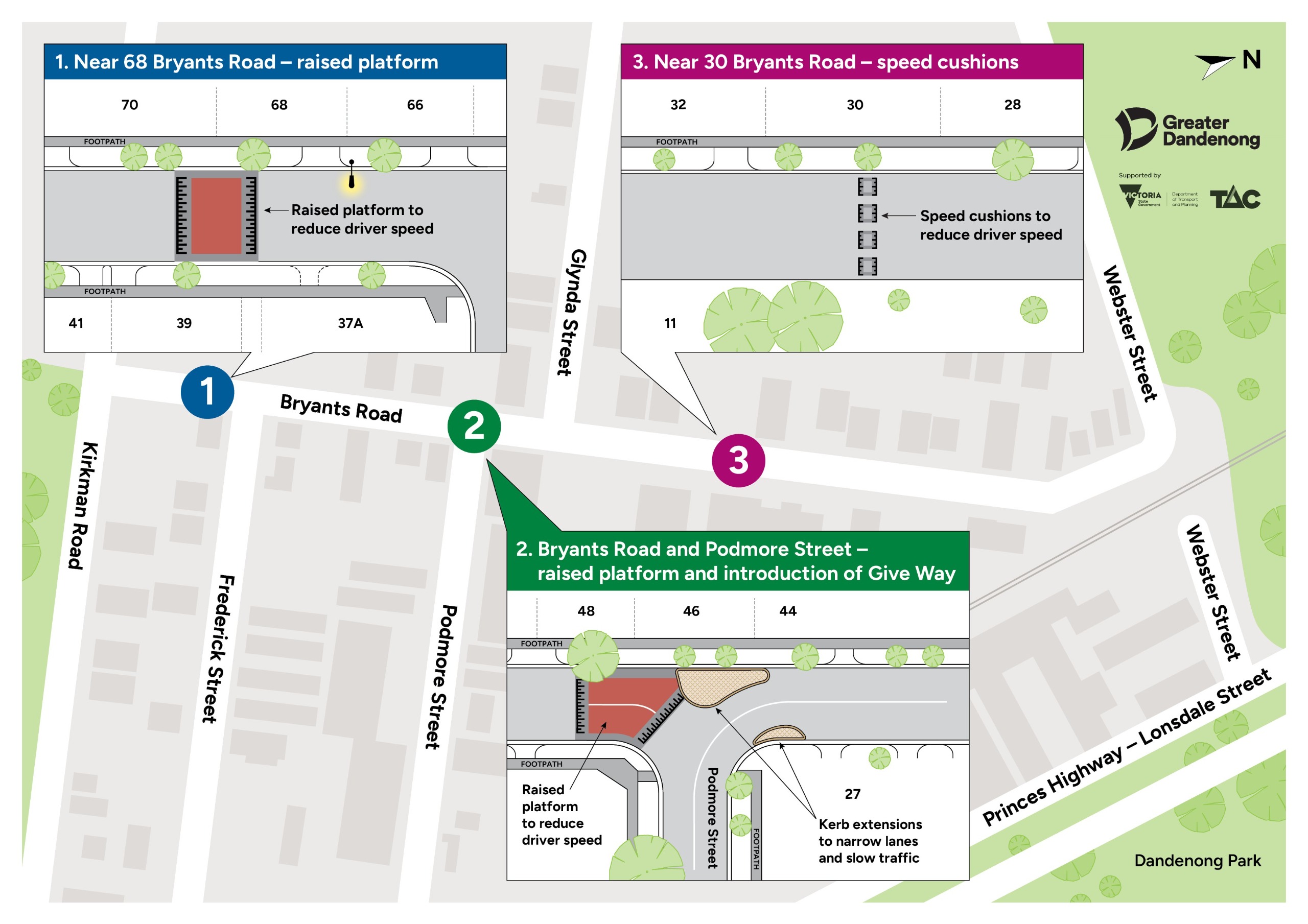 Map showing locations of all three surface treatments proposed for Bryants road